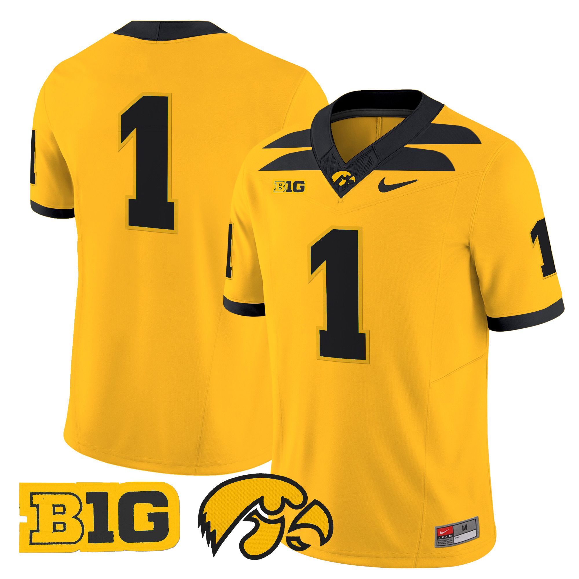 Men Iowa Hawkeyes #1 No Name Yellow Nike 2024 Vapor Limited NCAA Jersey style 1